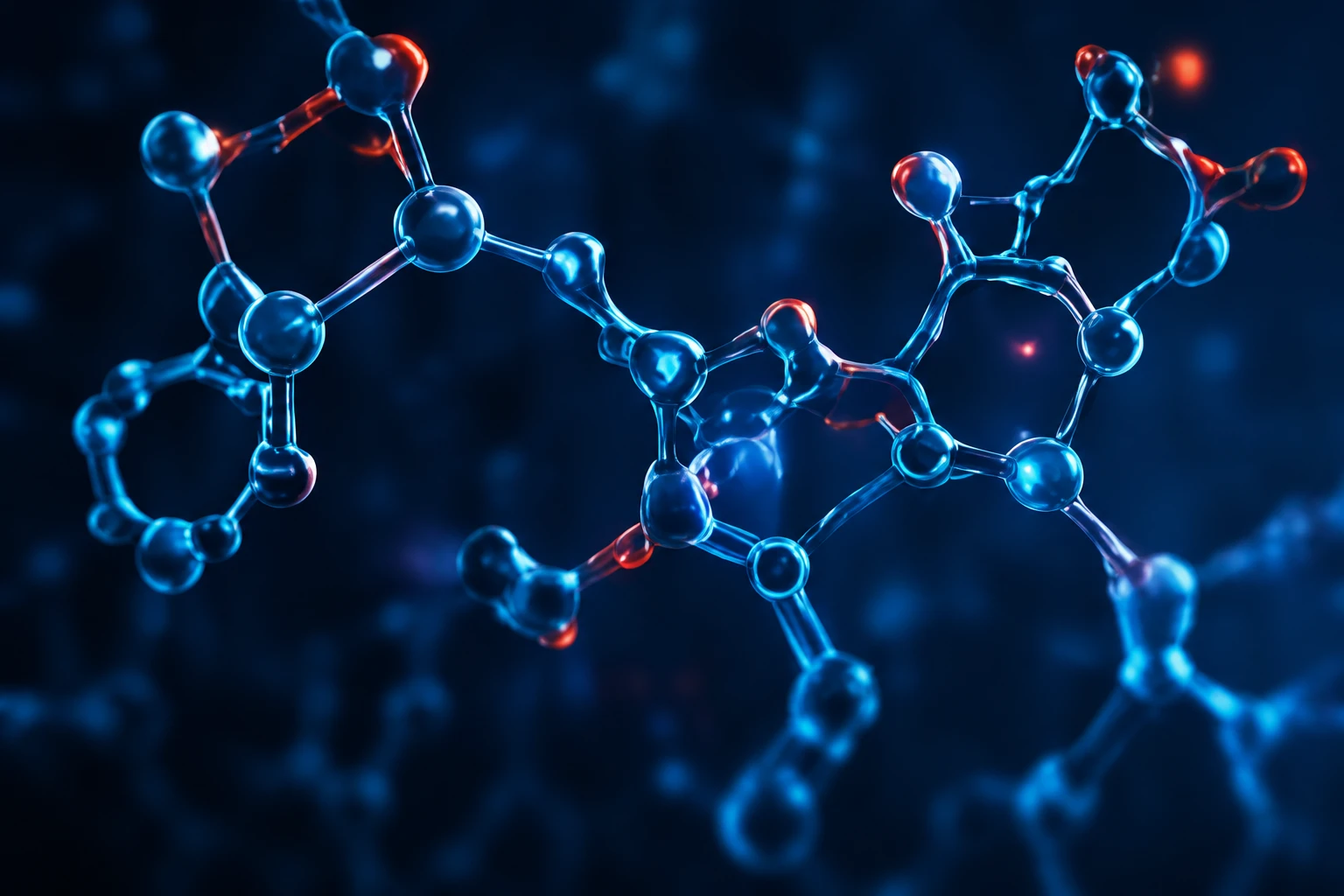 Moleculaire structuur van een peptide in blauw licht