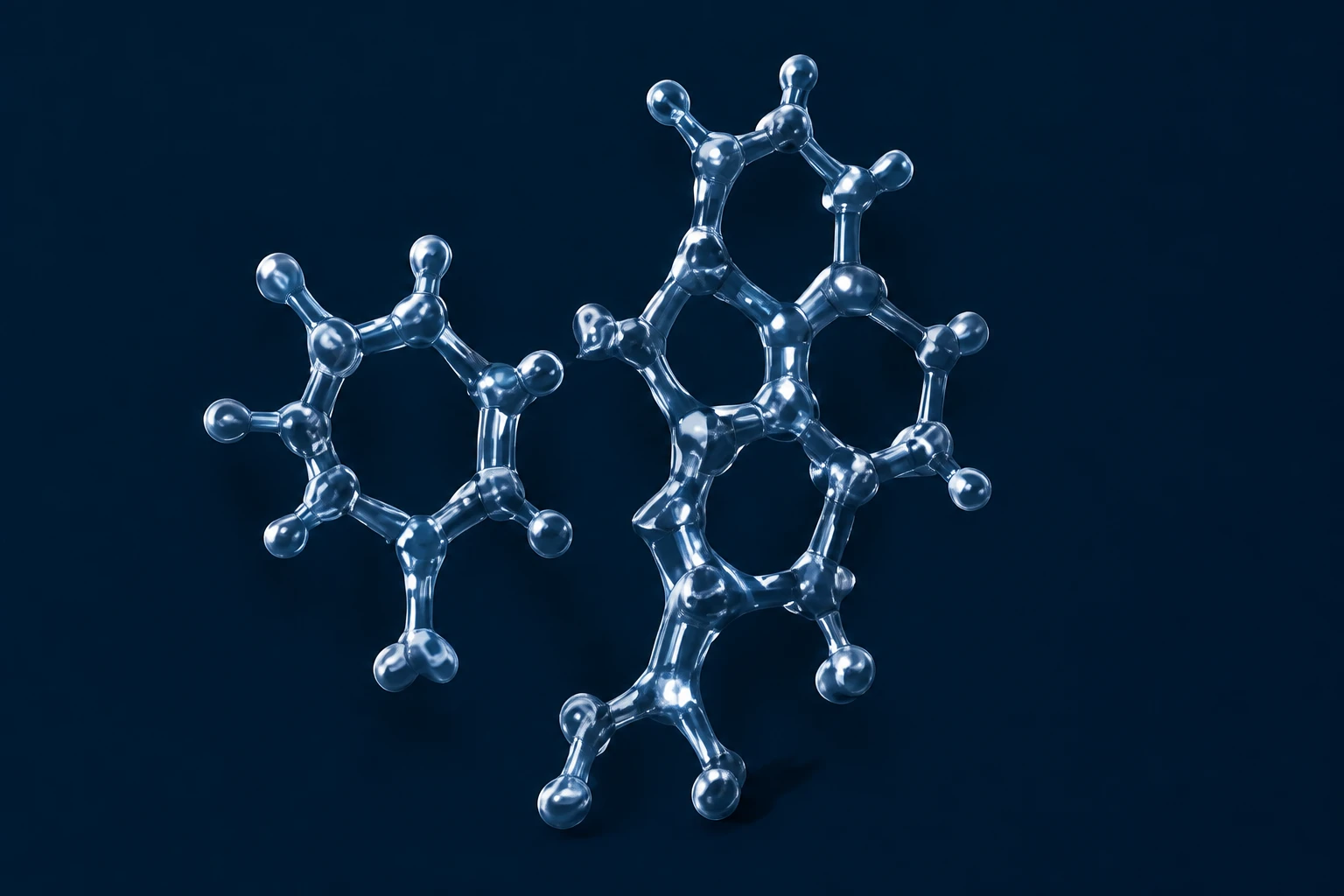 Moleculair structuurmodel op diepblauwe achtergrond