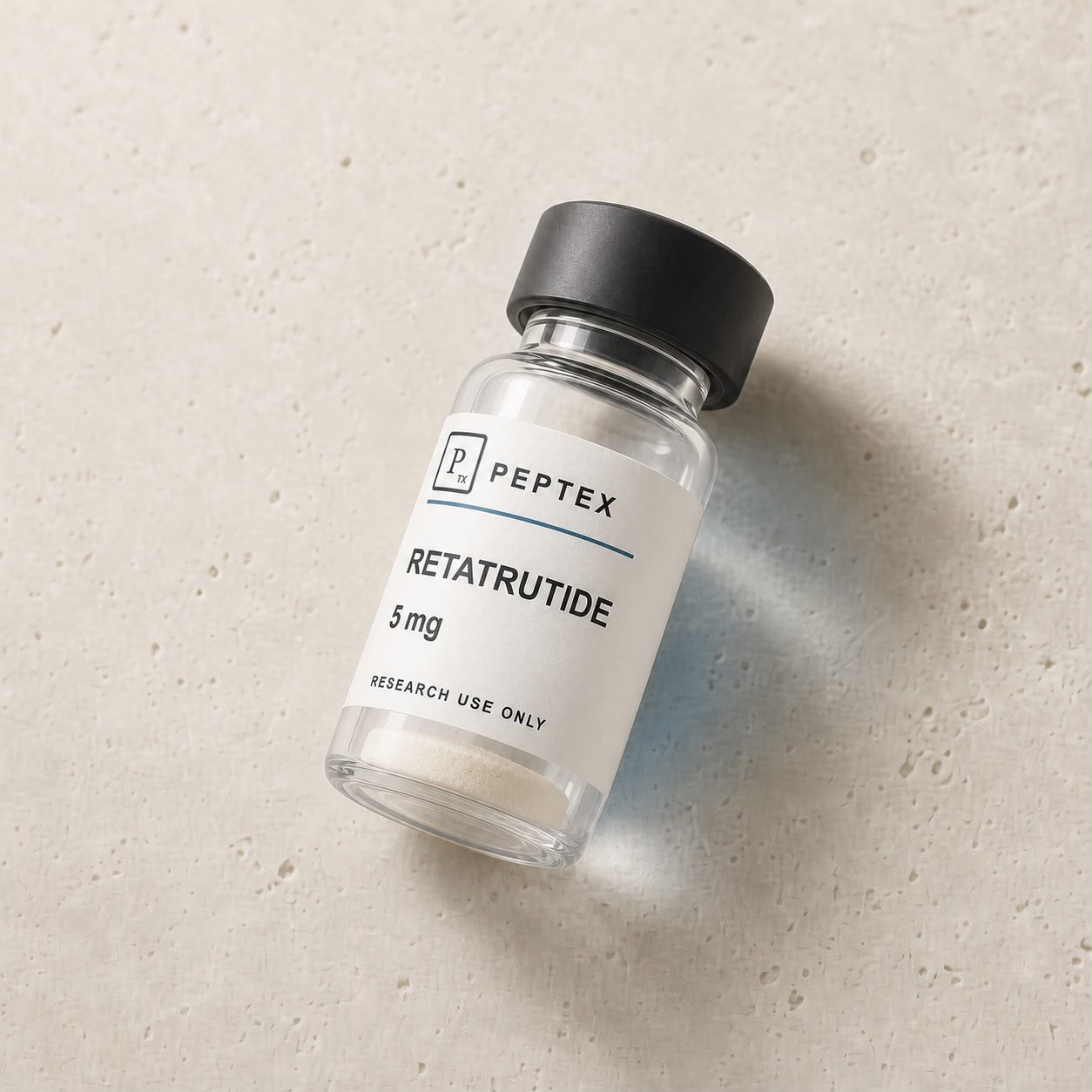 Peptex Semaglutide 5 mg vial op steen — studio-opname